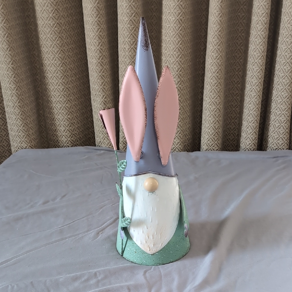15 Inch Metal Easter Bunny Gnome With Moving Ears